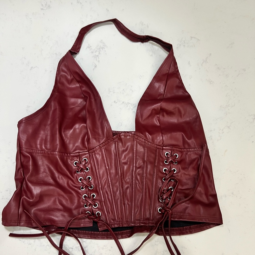 SHEIN Burgundy Lace-Up Corset Top - Picture 7 of 11